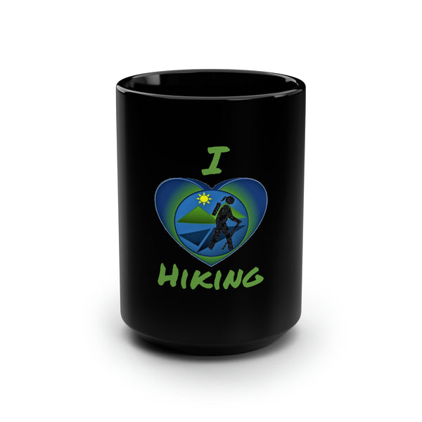 Large Black "I Love Hiking" Mug 15oz