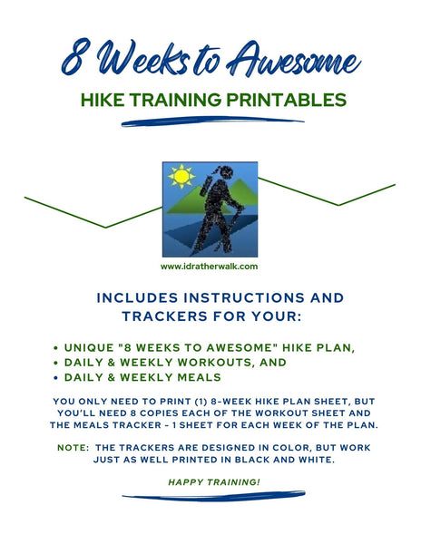 "8 Weeks to Awesome" Hike Training Plan Printable Trackers