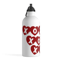 Stainless Steel "Hearts & Kisses" Water Bottle w/carabiner, 14oz